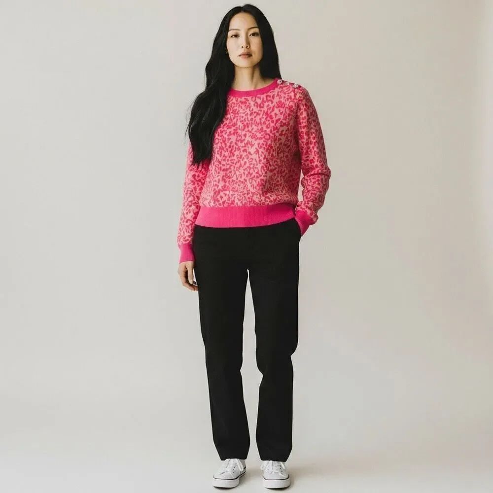 Lilly Pulitzer Morgen Jacquard Sweater My Favorite Spot Pink Leopard Print M NWT